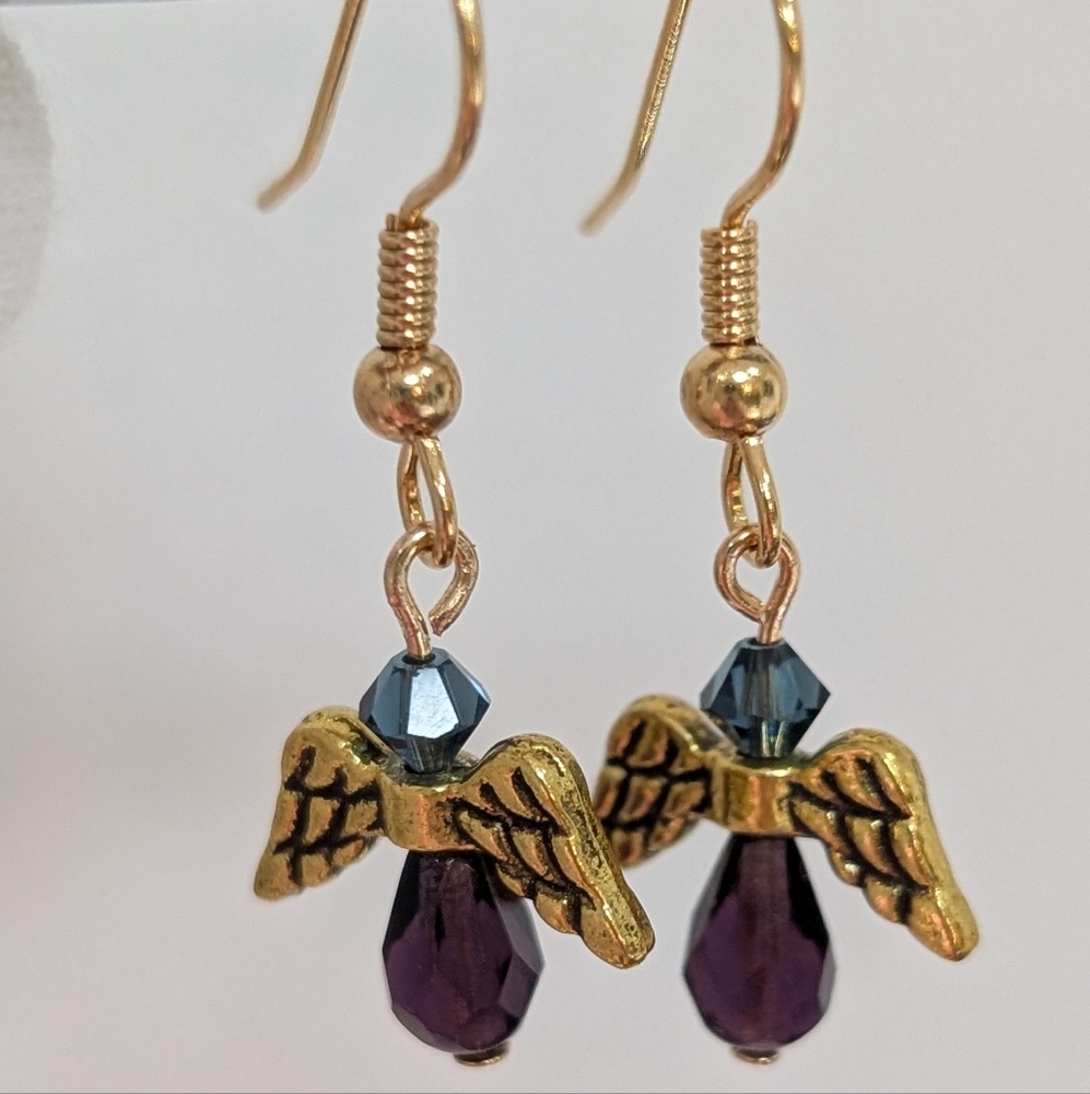 Handmade Gold-tone Swarovski/Czech Glass Angel Wing Earrings